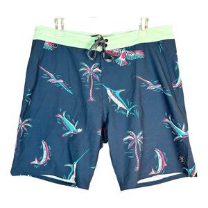 Roark Passage Mariner 18” Boardshorts Navy Sz 34 Hawaiian Swim Trunks 9” Inseam